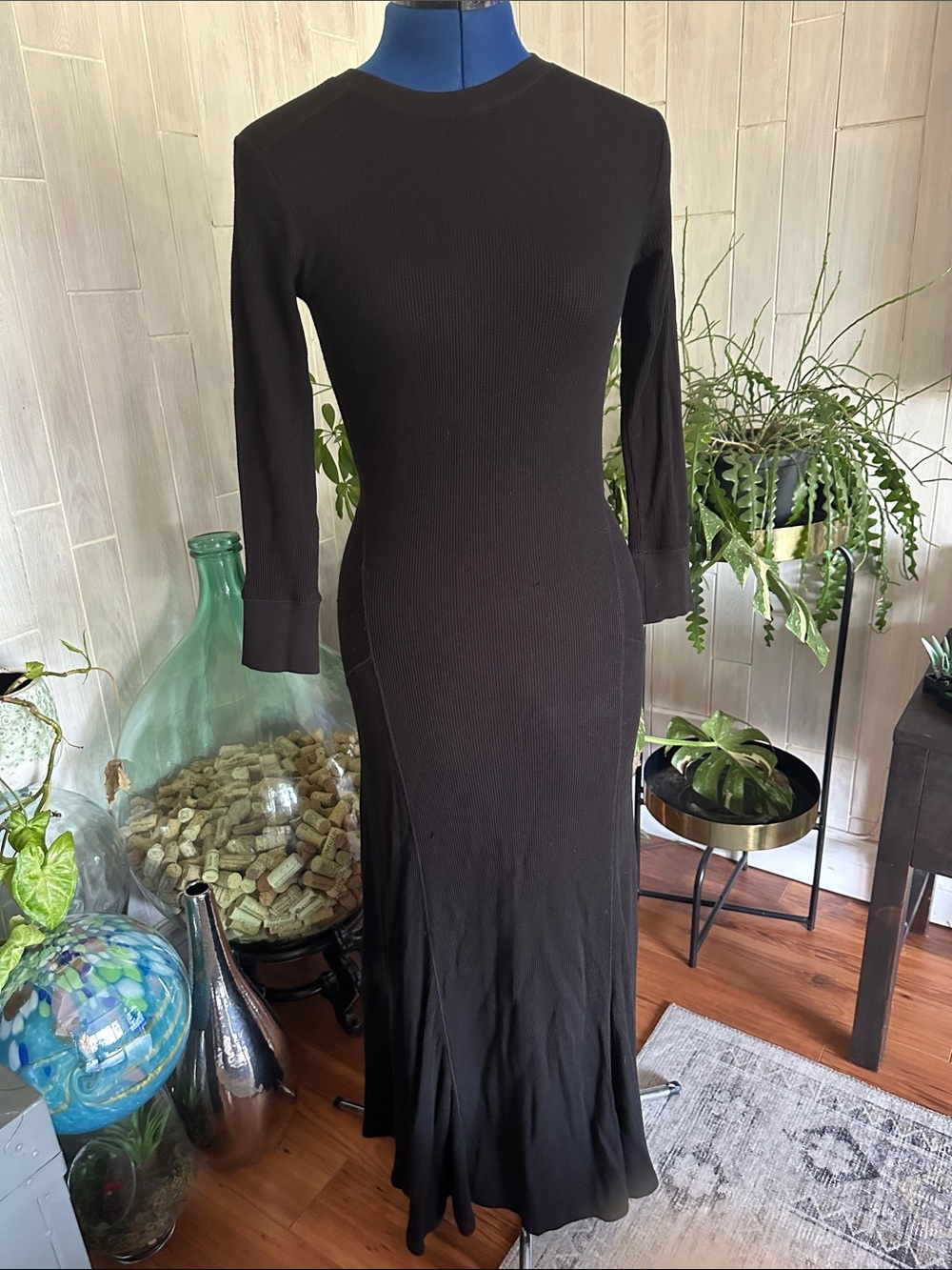Polo by Ralph Lauren Black Long-Sleeve Ribbed Maxi Dress